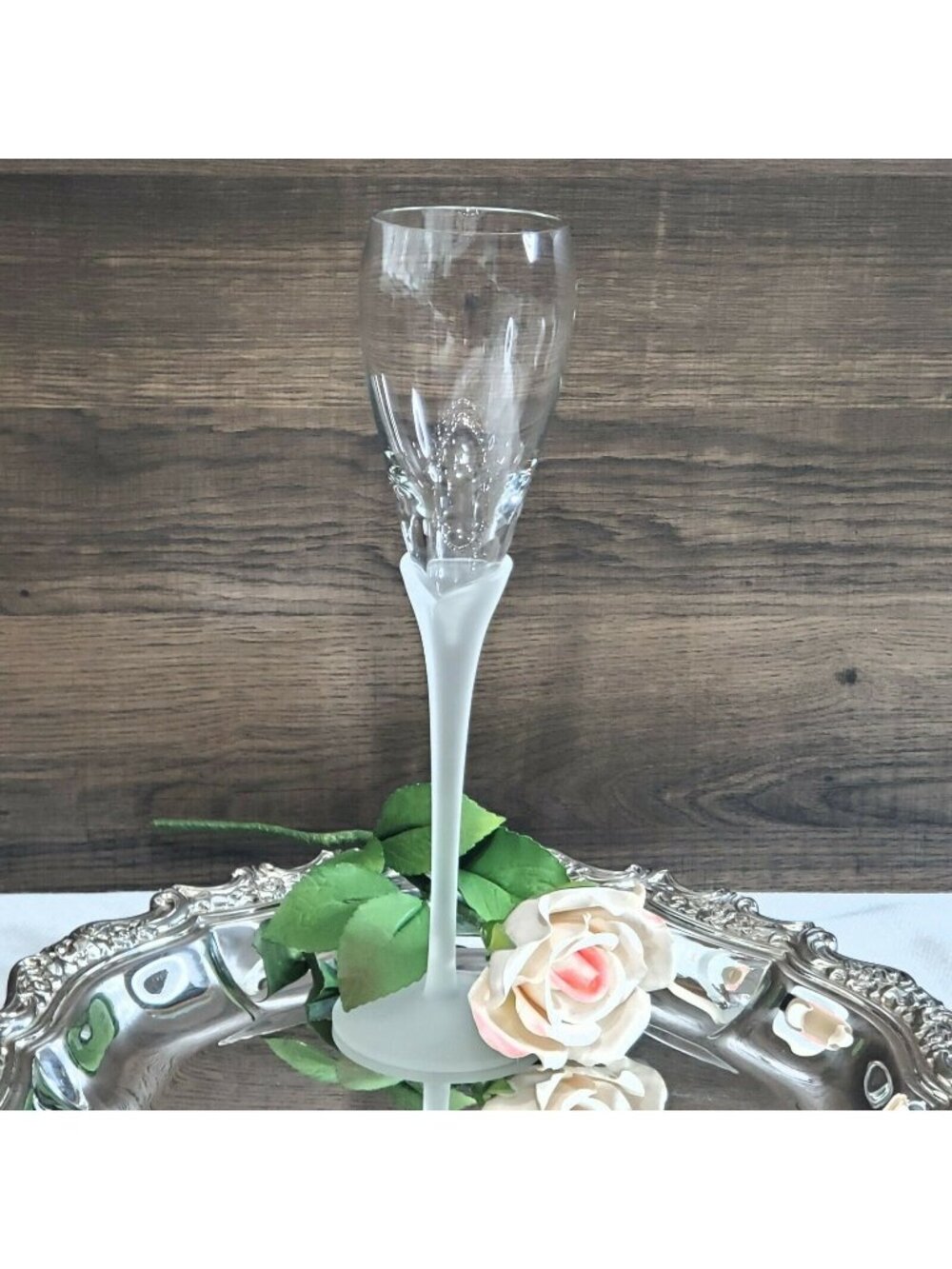 Colony Crystal Amaryllis Satin Champagne Flute Glass frosted stem 1980 vintage